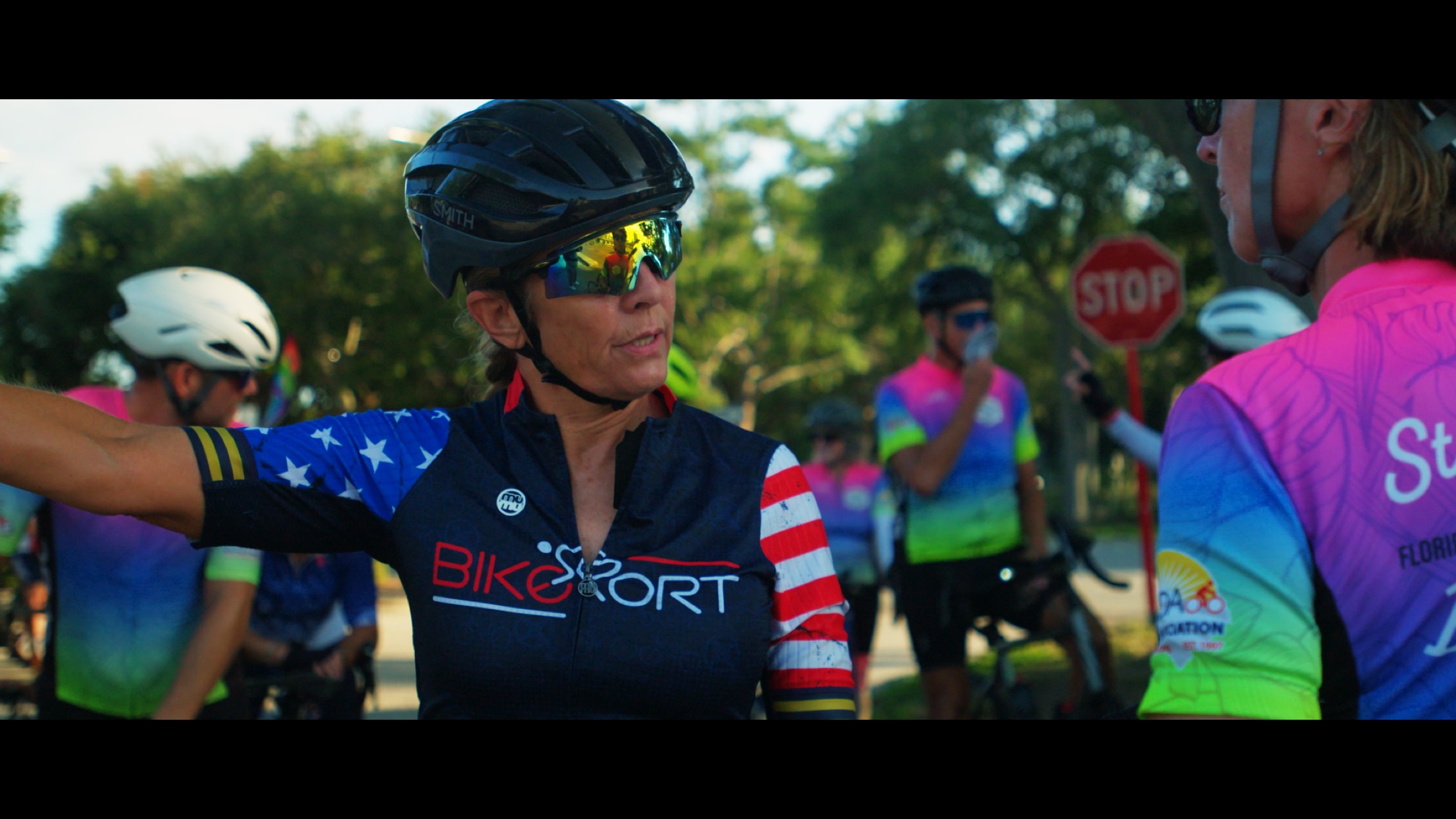 Bicycles and riders line up before heading out.