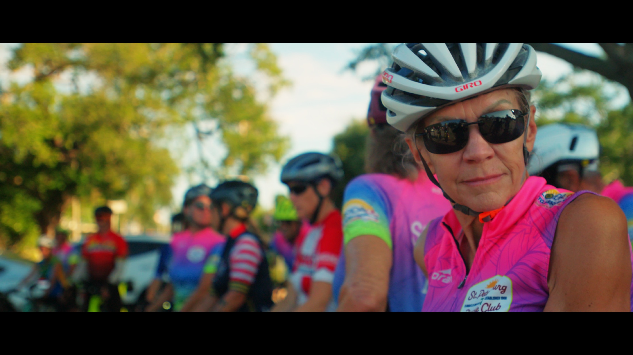 A rider leads part of the group through the city.